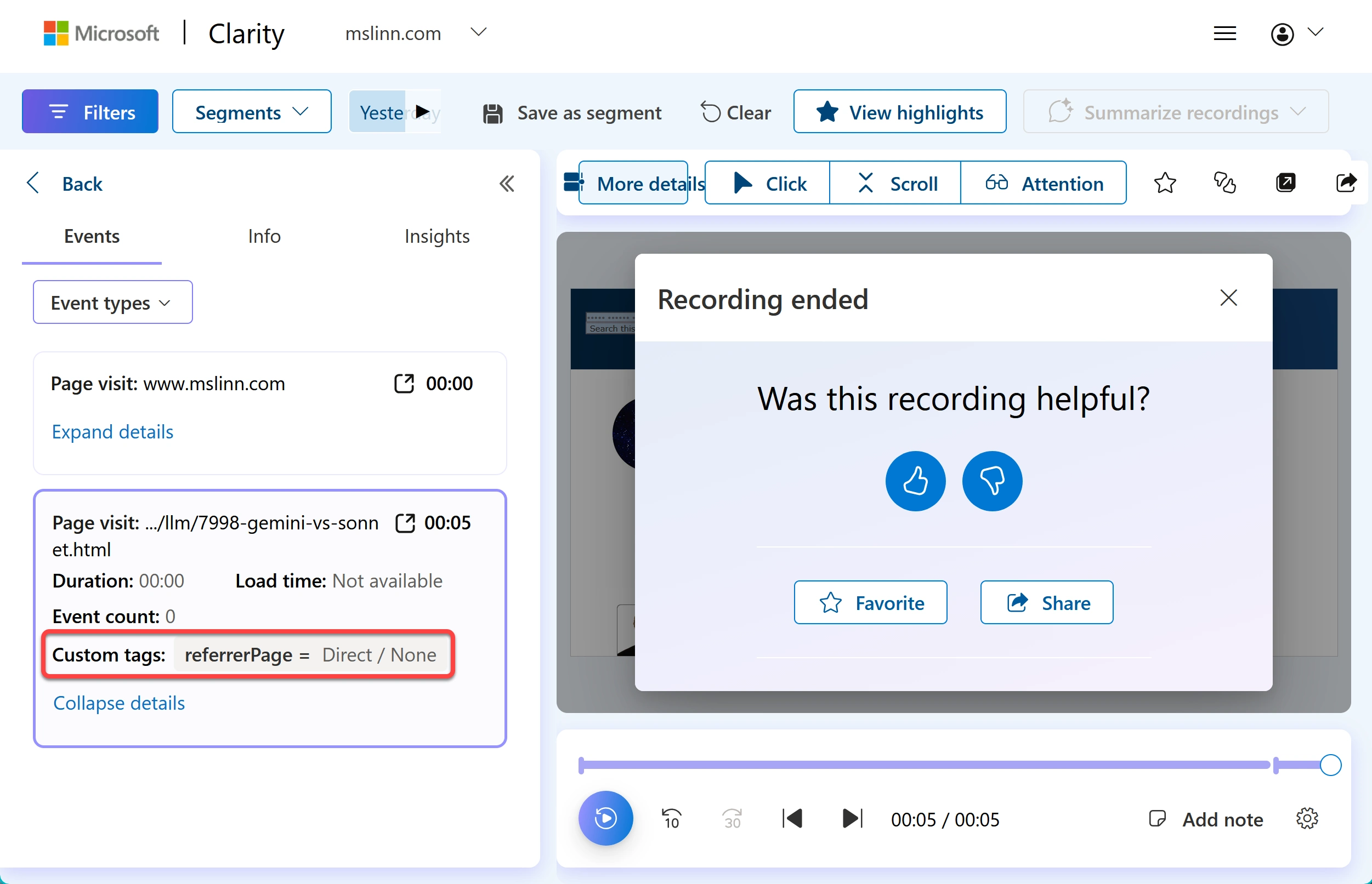 Example of how a referring page is displayed