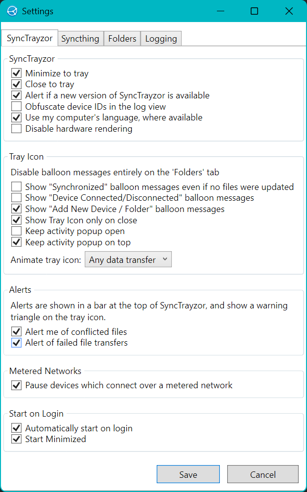 SyncTrayzor Settings