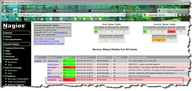 Status of the domainBus service is now 