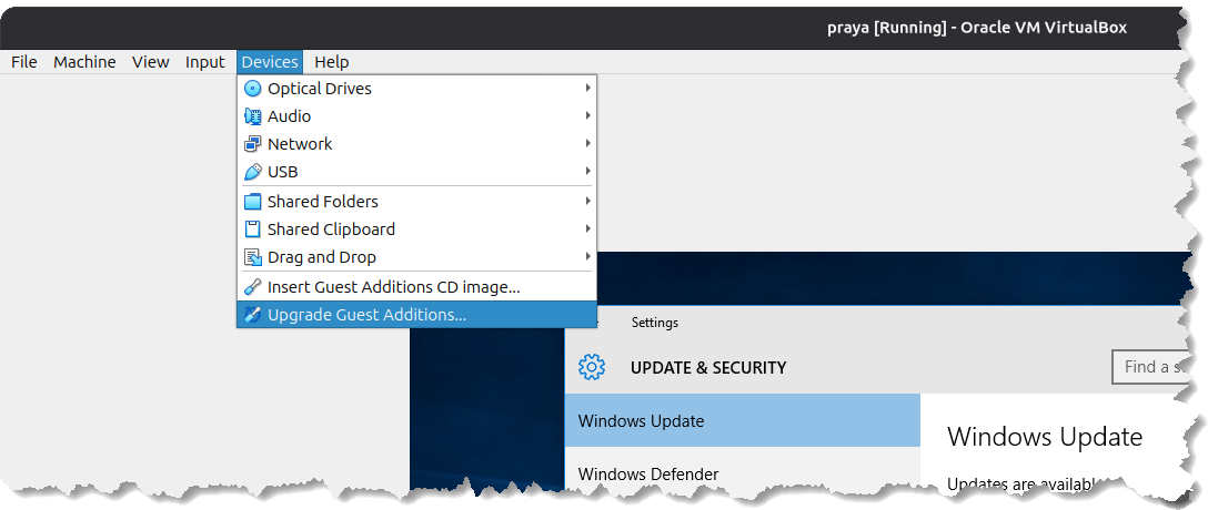Select <b>Devices</b> / <b>Upgrade Guest Additions...</b>