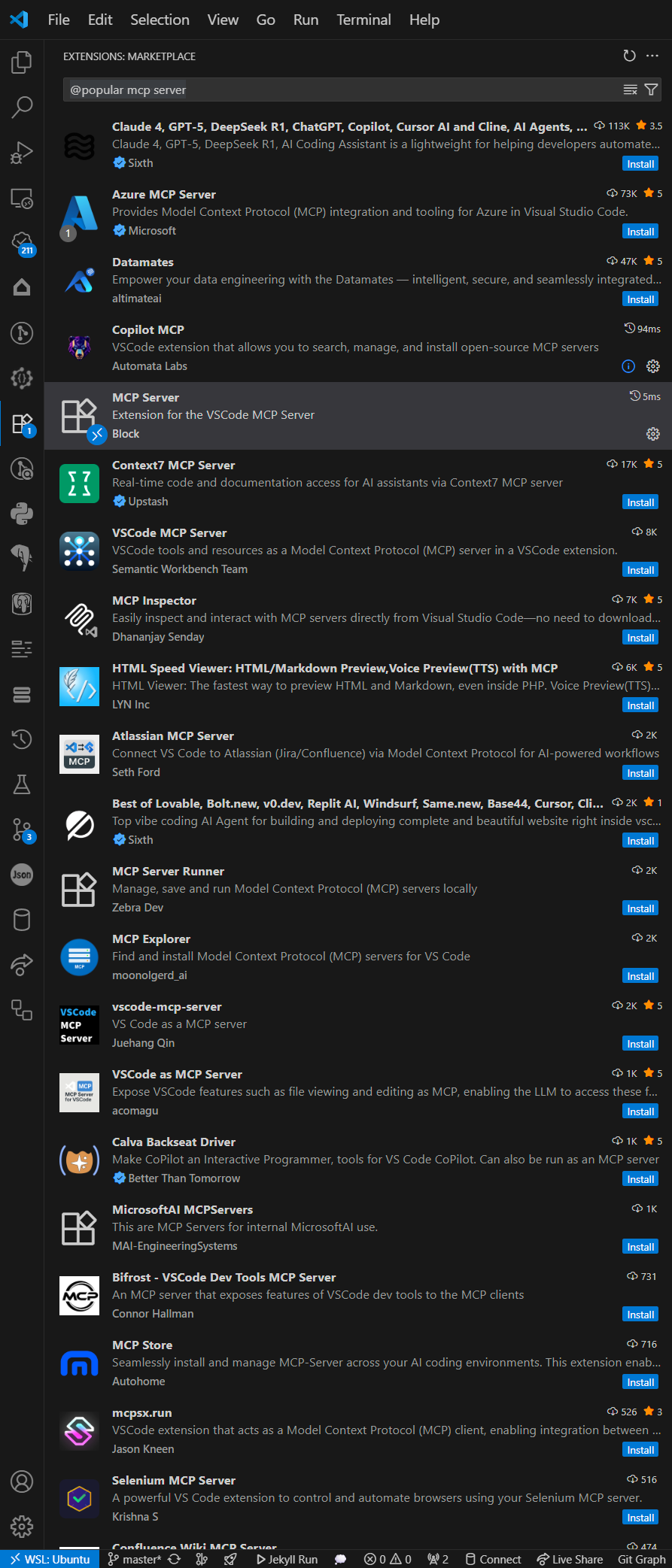 MCP Server extensions for Visual Studio Code