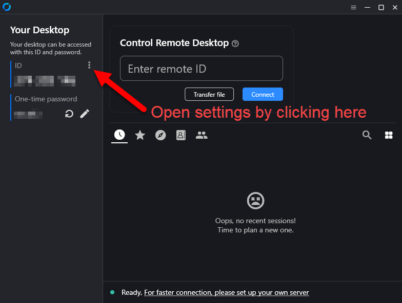 Initial RustDesk client settings Initial RustDesk client settings